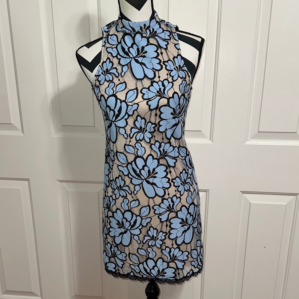 Plenty Tracy Reese Blue and Black Floral Mini Dress